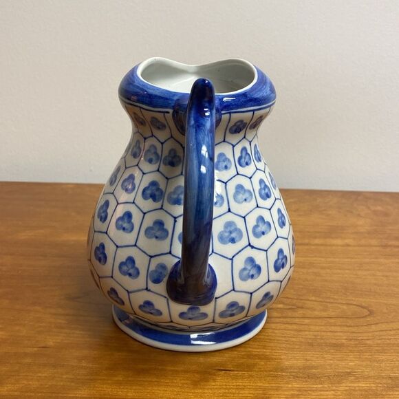 Silvestri Blue and White Floral Water Pitcher 7” Tall - Picture 4 of 6